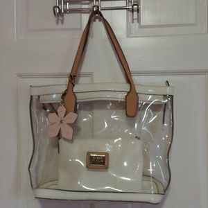 Clear and white tote bag